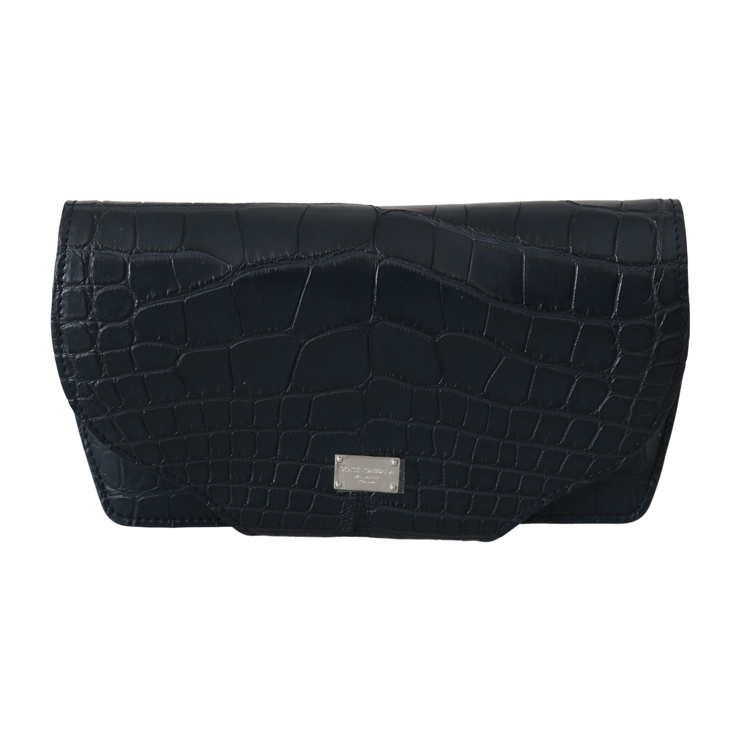 Luxour, Dolce & Gabbana Elegant Blue Crocodile Leather Eyewear Pouch, 