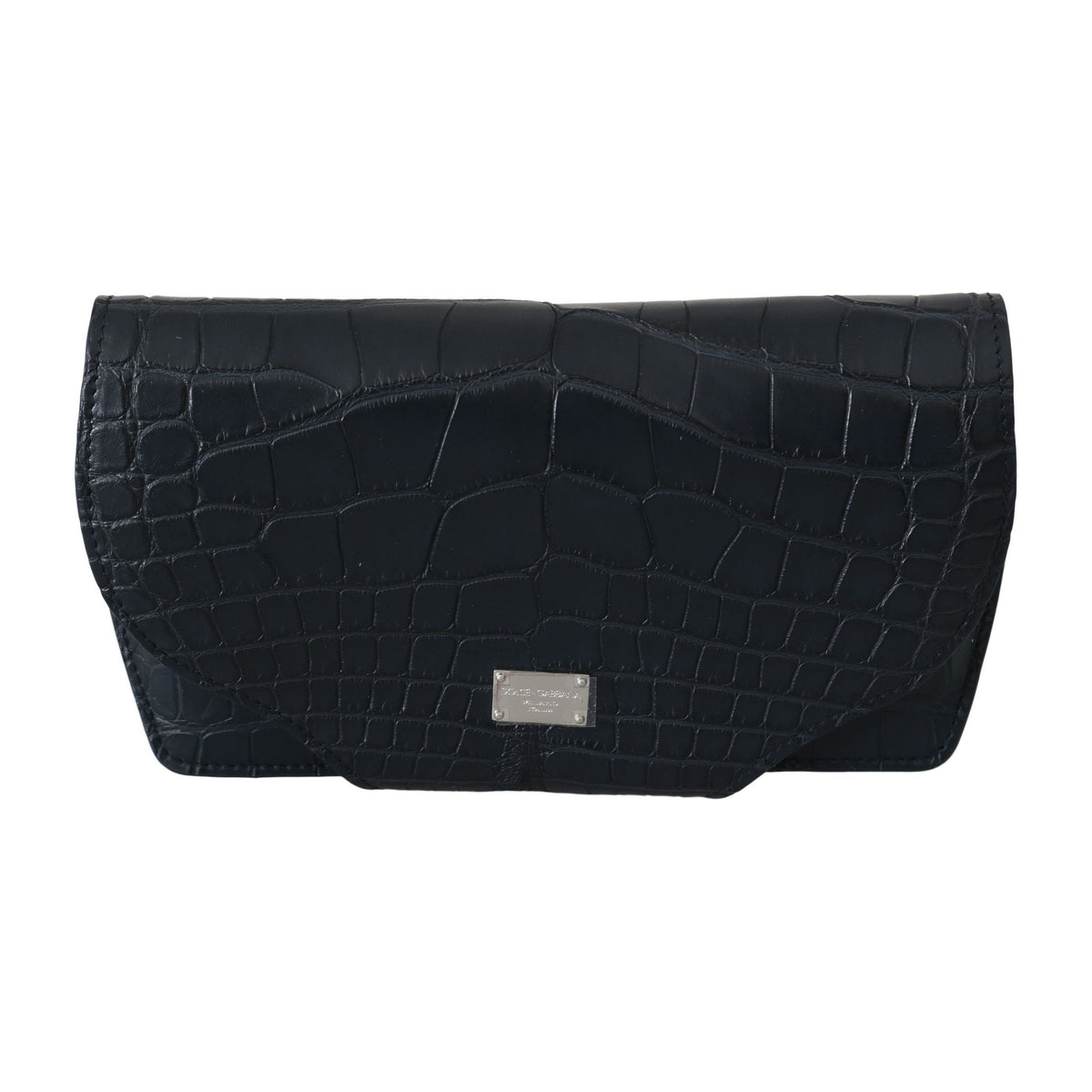 Luxour, Dolce & Gabbana Elegant Blue Crocodile Leather Eyewear Pouch, 