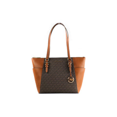 Luxour, Michael Kors Charlotte Signature Leather Large Top Zip Tote Handbag Bag (Brown), 