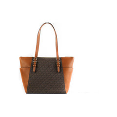 Luxour, Michael Kors Charlotte Signature Leather Large Top Zip Tote Handbag Bag (Brown), 