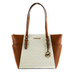Luxour, Michael Kors Charlotte Signature Leather Large Top Zip Tote Handbag Bag (Vanilla), 
