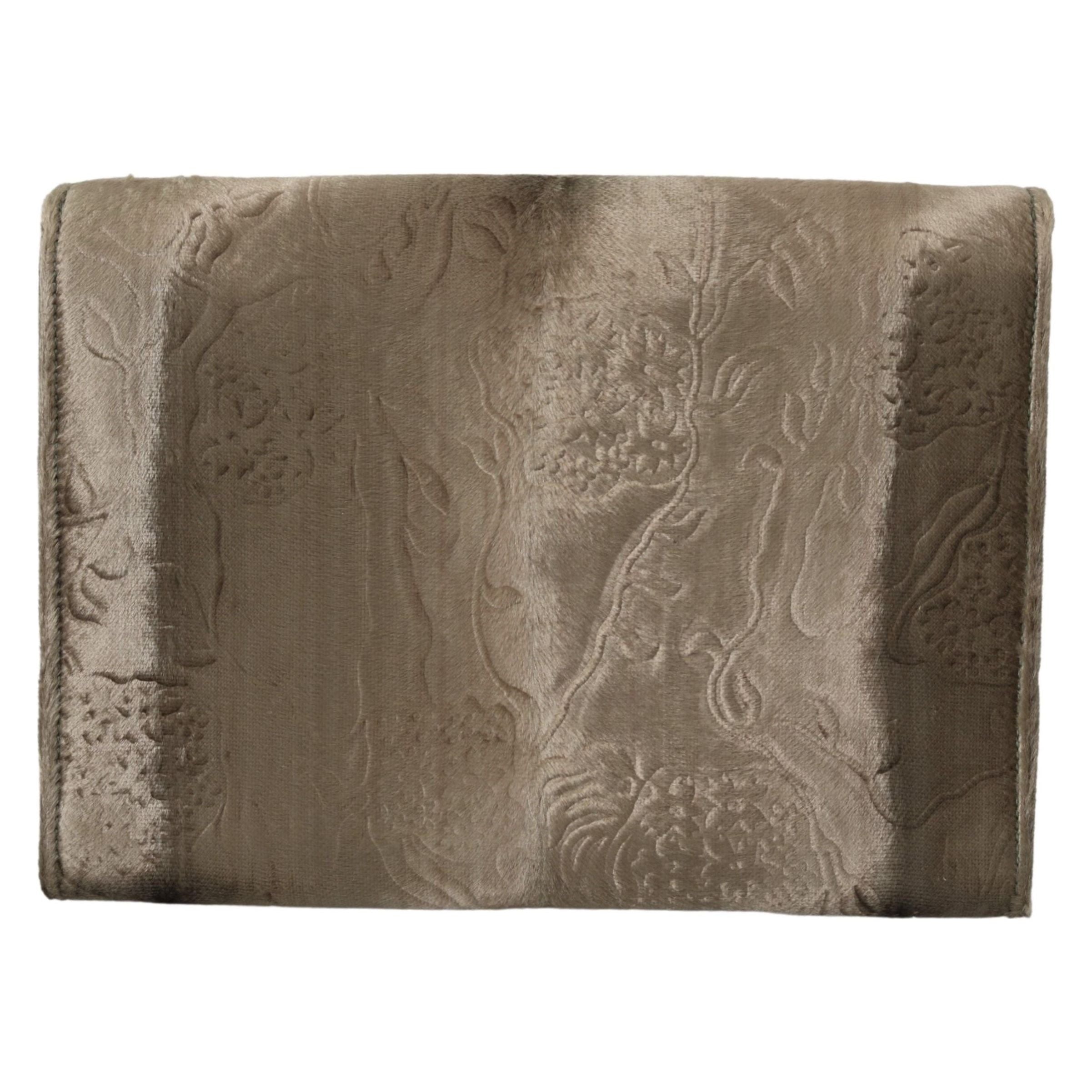 Luxour, Dolce & Gabbana Beige Velvet Croco-Print Leather Briefcase Clutch, 