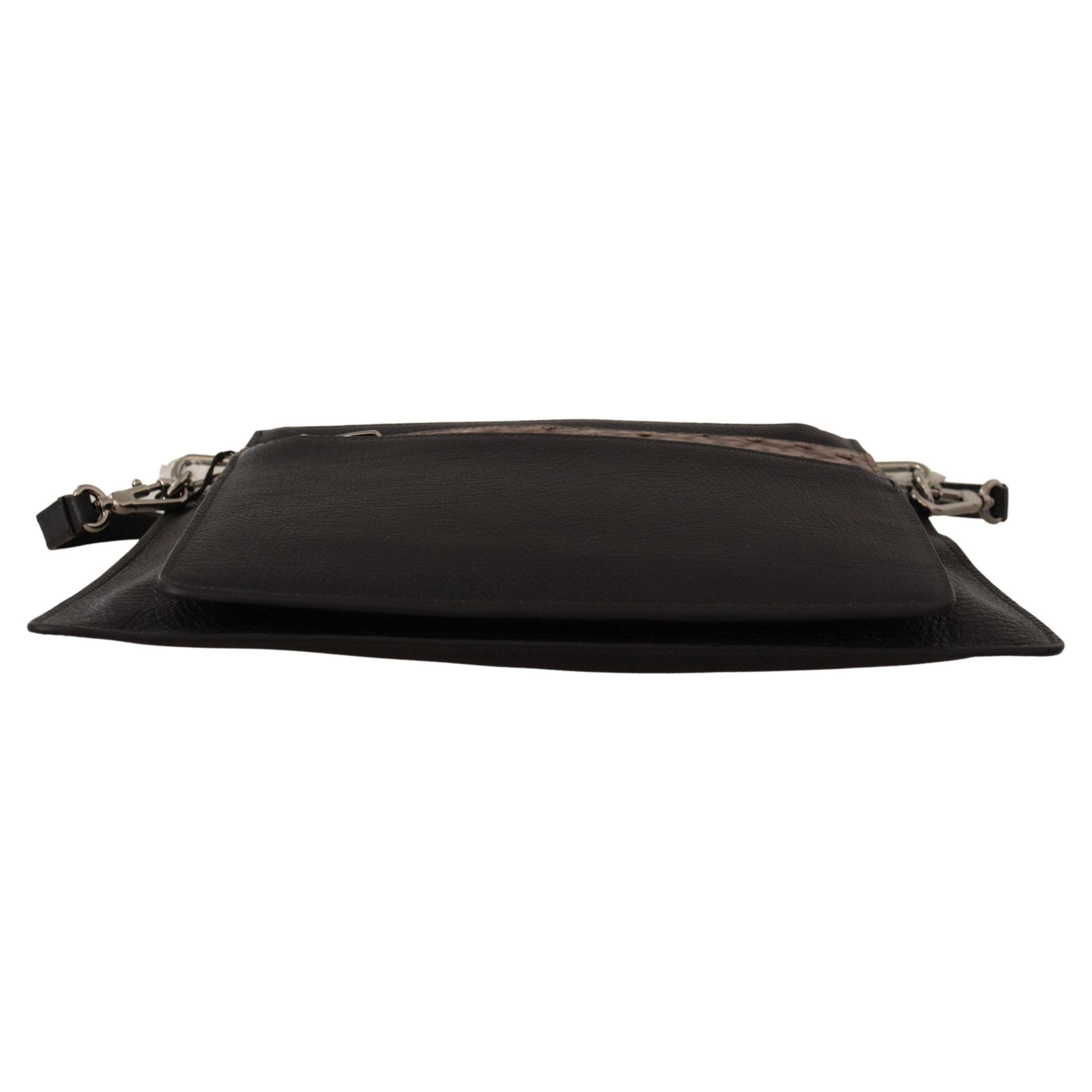 Luxour, Dolce & Gabbana Elegant Black Leather Sling Shoulder Bag, 