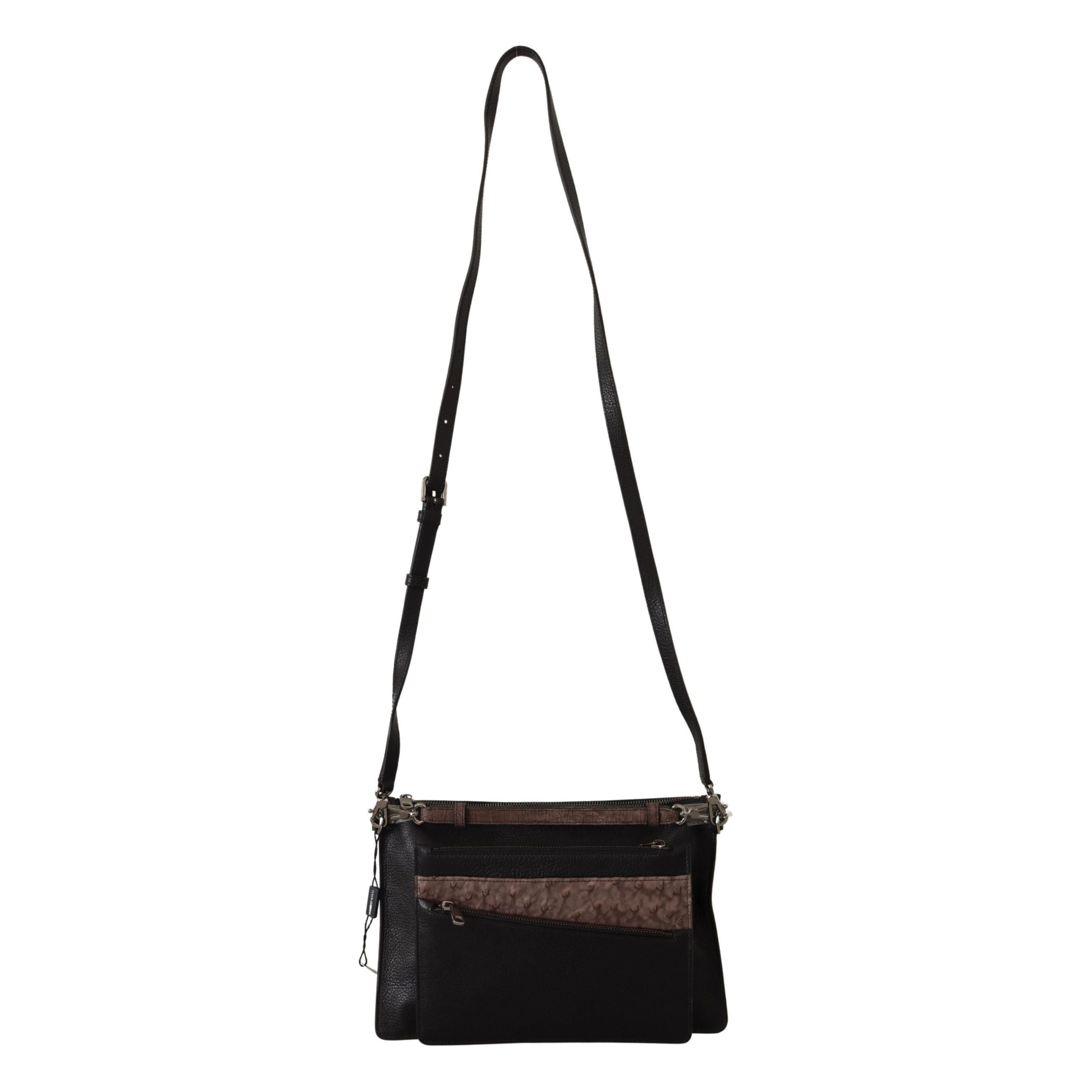 Luxour, Dolce & Gabbana Elegant Black Leather Sling Shoulder Bag, 