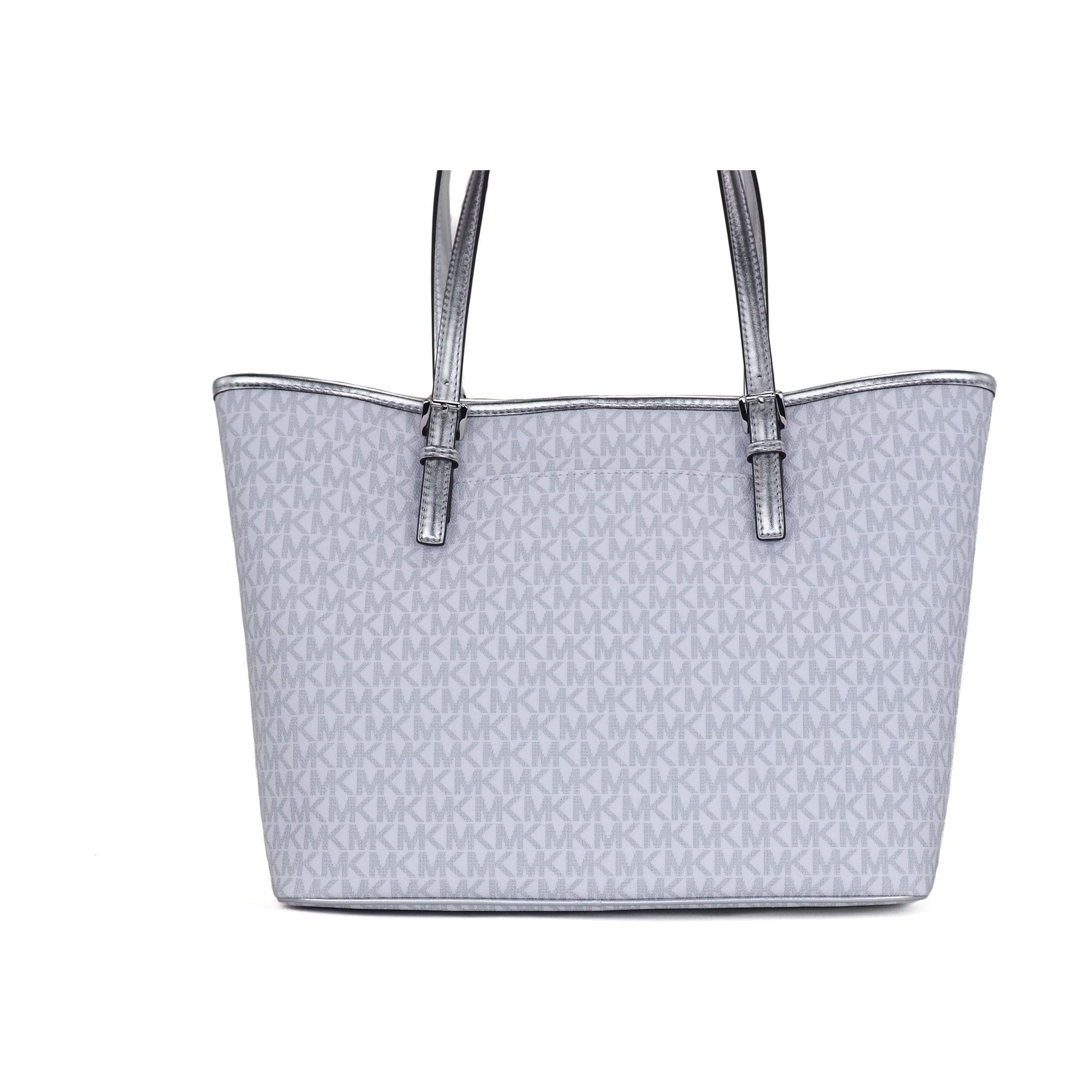 Luxour, Michael Kors Jet Set Girls Print Medium Signature PVC Carryall Shoulder Tote Handbag (Bright White Multi), 