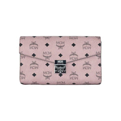 Luxour, MCM Medium Soft Pink Signature Diamond Logo Leather Clutch Crossbody Handbag, 