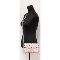 Luxour, MCM Medium Soft Pink Signature Diamond Logo Leather Clutch Crossbody Handbag, 