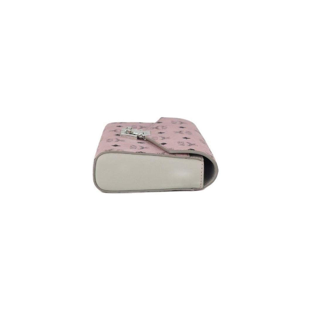 Luxour, MCM Medium Soft Pink Signature Diamond Logo Leather Clutch Crossbody Handbag, 