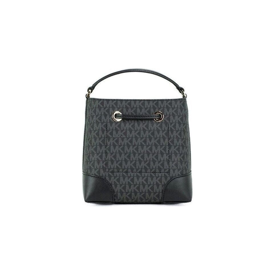 Luxour, Michael Kors Mercer Small Black Signature Leather Bucket Crossbody Handbag Purse, 
