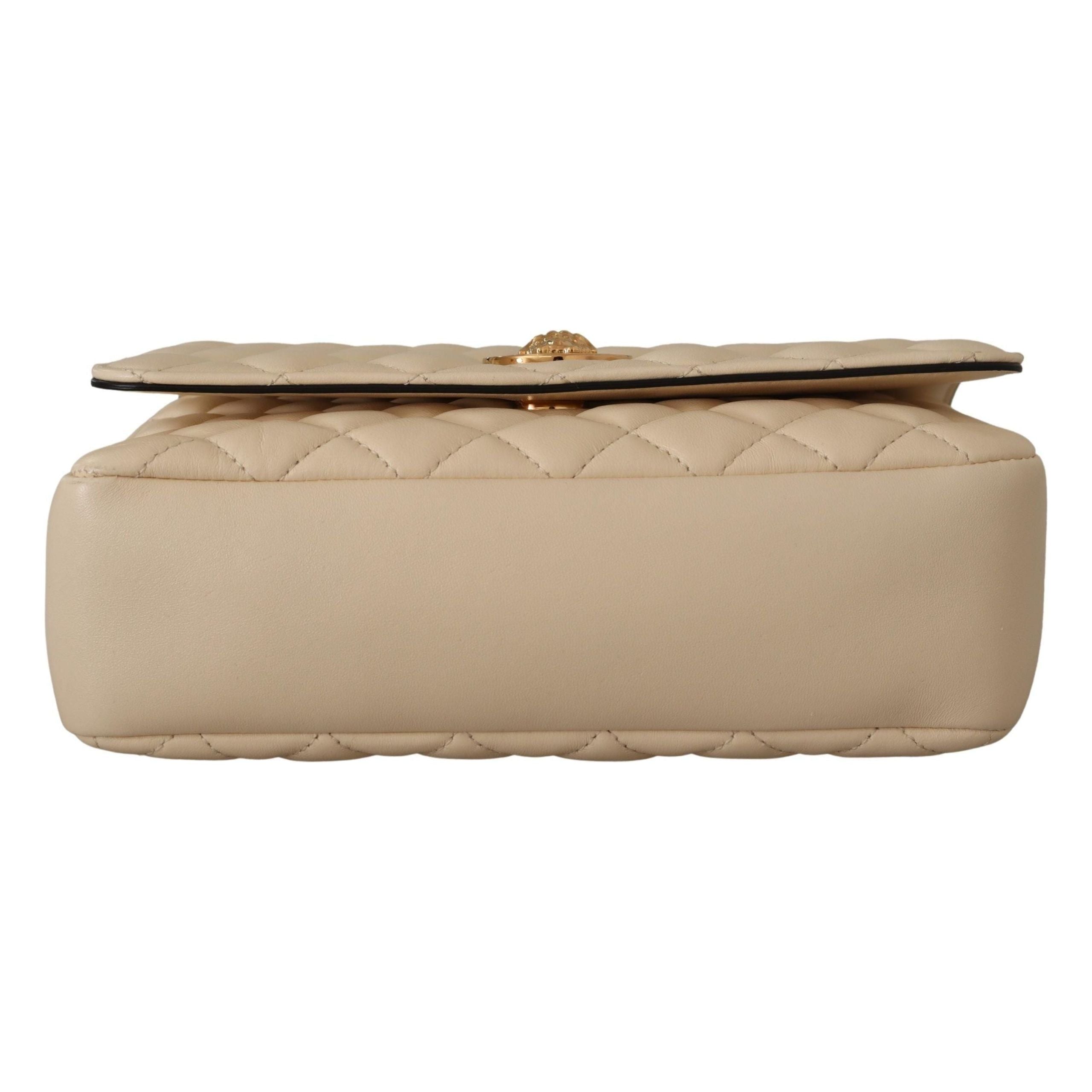 Luxour, Versace Elegant White Nappa Leather Shoulder Bag, 