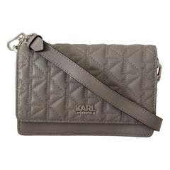 Luxour, Karl Lagerfeld Elegant Grey Leather Crossbody Bag, 
