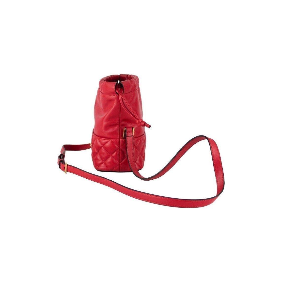 Luxour, Versace Red Quilted Leather Drawstring Shoulder Bag Bucket Crossbody Handbag, 
