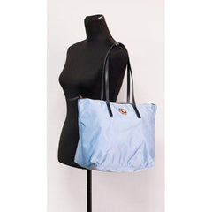 Luxour, Versace Portuna Medusa Medium Cornflower Blue Nylon Leather Tote Bag Purse, 