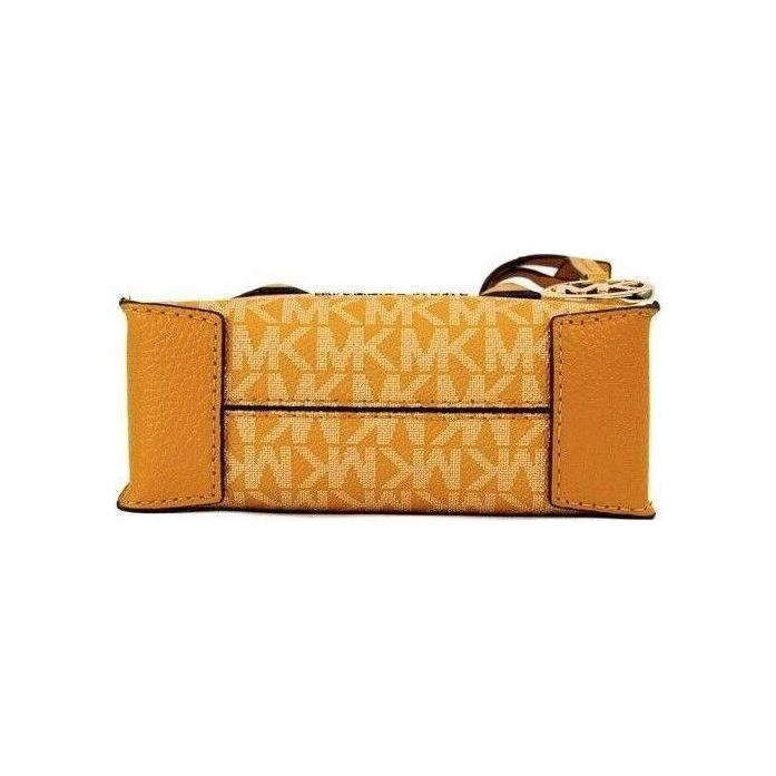 Luxour, Michael Kors Mercer XS Honeycomb Gold Signature PVC North South Shopper Crossbody Bag, 
