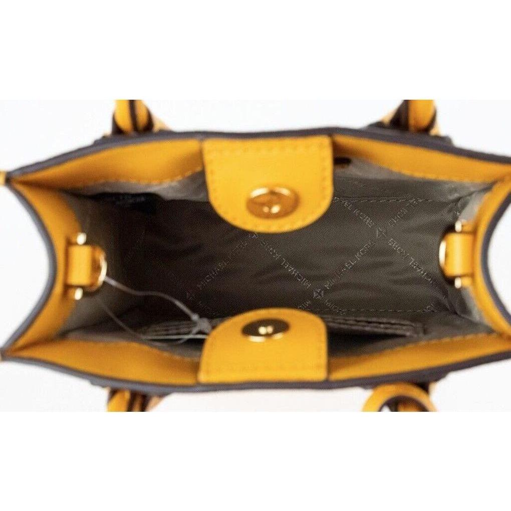 Luxour, Michael Kors Mercer XS Honeycomb Gold Signature PVC North South Shopper Crossbody Bag, 