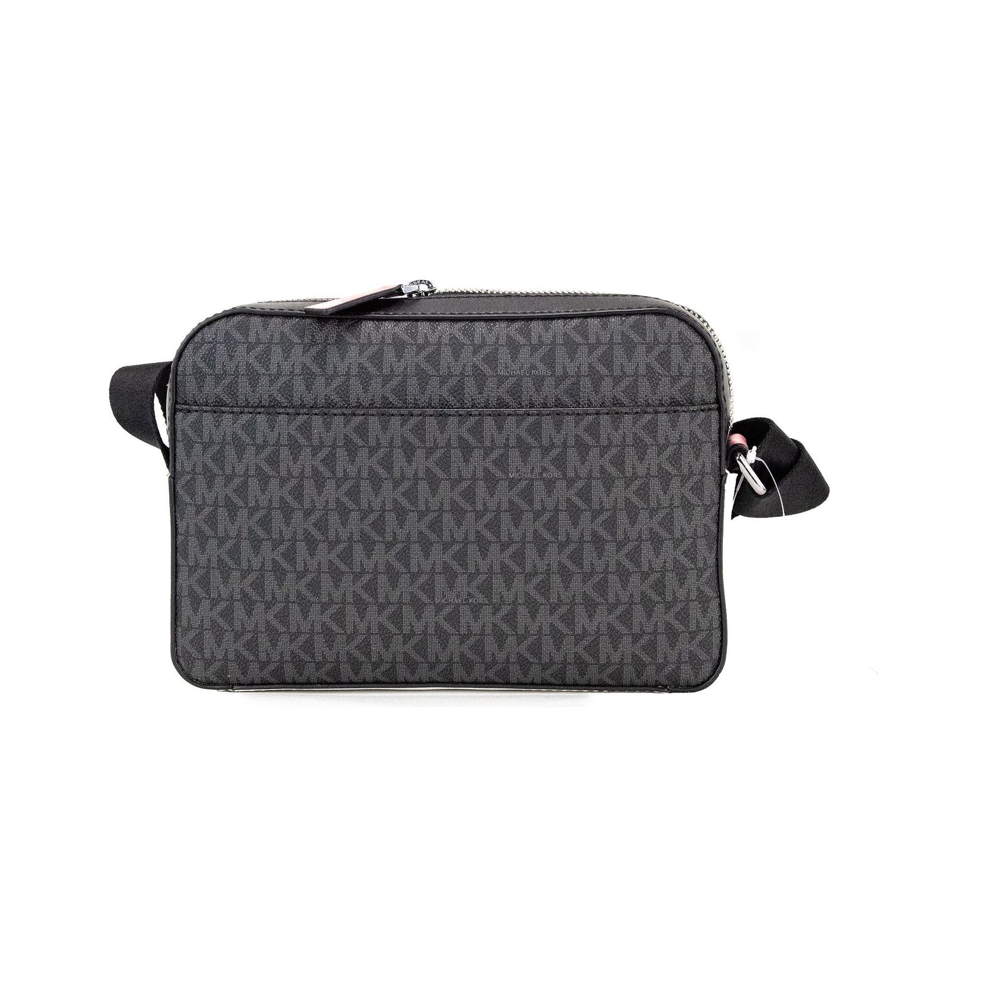 Luxour, Michael Kors Cooper Small Black Pink Signature PVC Utility Crossbody Bag, 