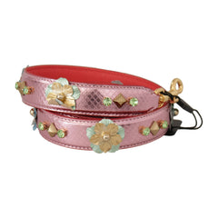 Luxour, Dolce & Gabbana Elegant Metallic Pink Leather Shoulder Strap, 