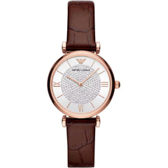 Luxour, Emporio Armani Elegant Bordeaux Leather Watch for Women, 