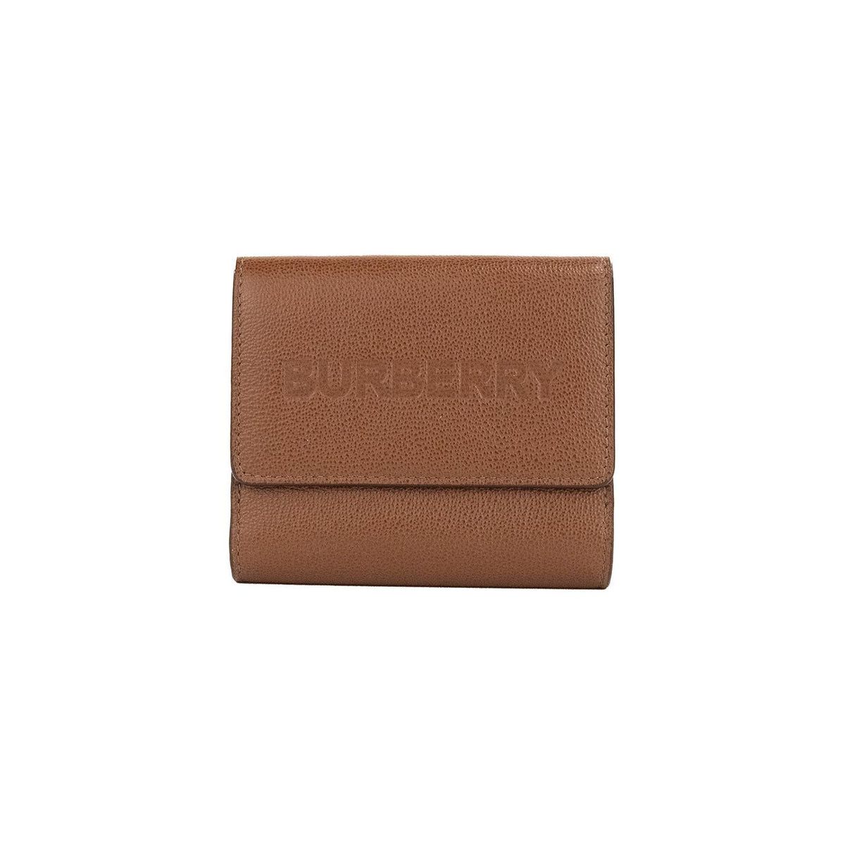 Luxour, Burberry Luna Tan Grained Leather Small Coin Pouch Snap Wallet, 