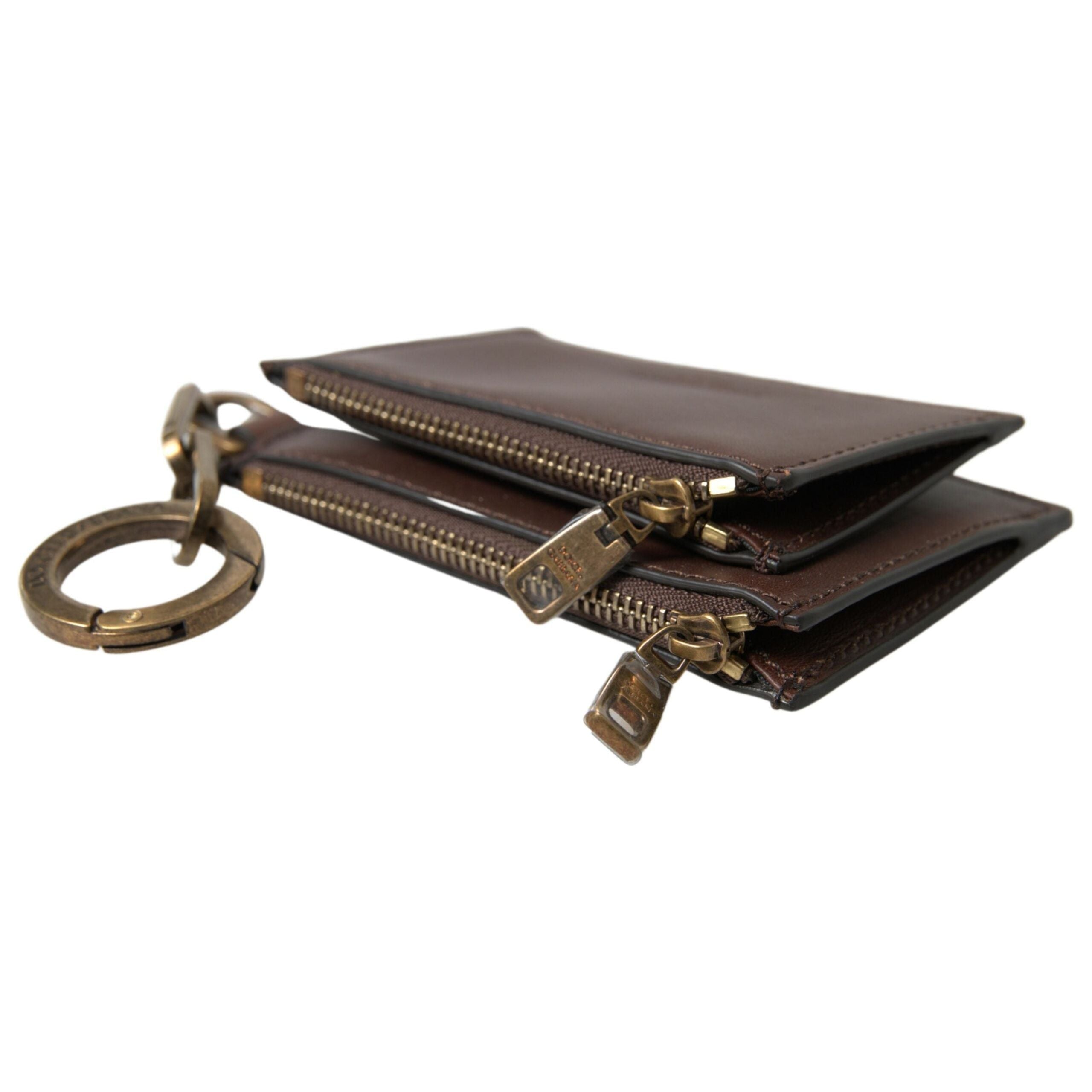 Luxour, Dolce & Gabbana Elegant Brown Leather Coin Purse Wallet, 