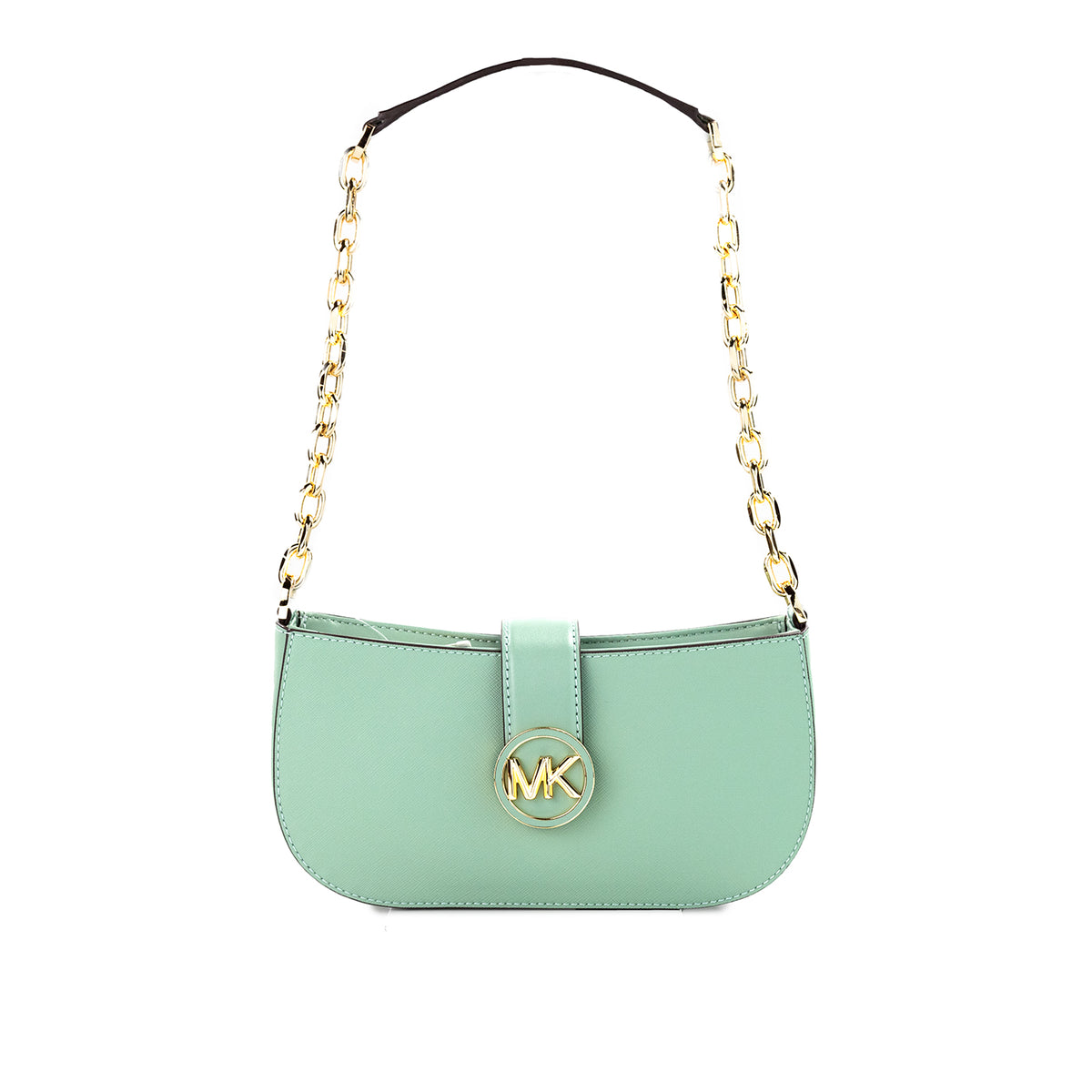 Luxour, Michael Kors Carmen Small Sea Green Leather Pouchette Shoulder Crossbody Purse, 