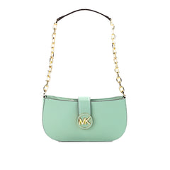 Luxour, Michael Kors Carmen Small Sea Green Leather Pouchette Shoulder Crossbody Purse, 