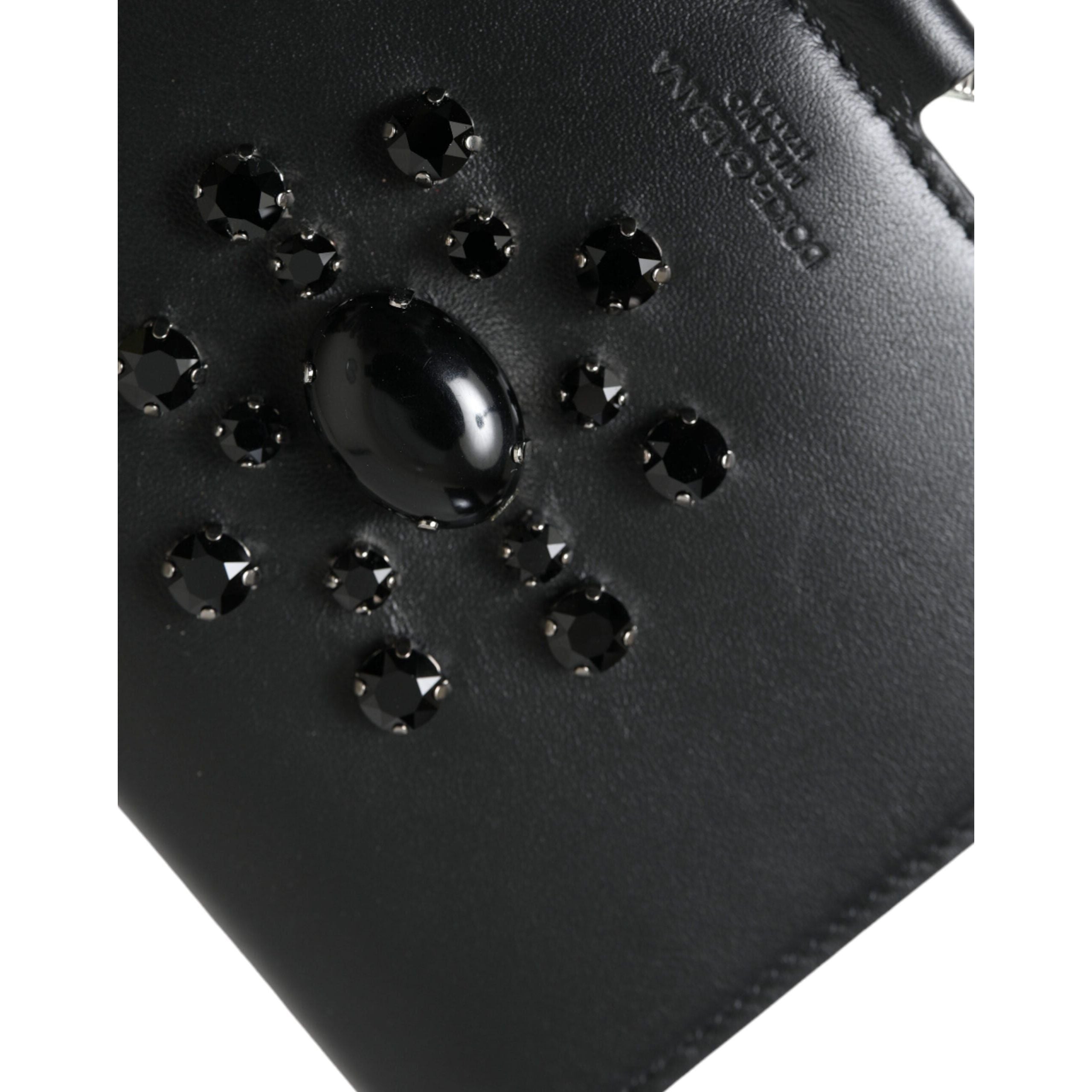 Luxour, Dolce & Gabbana Elegant Black Leather Crystal Card Holder Wallet, 