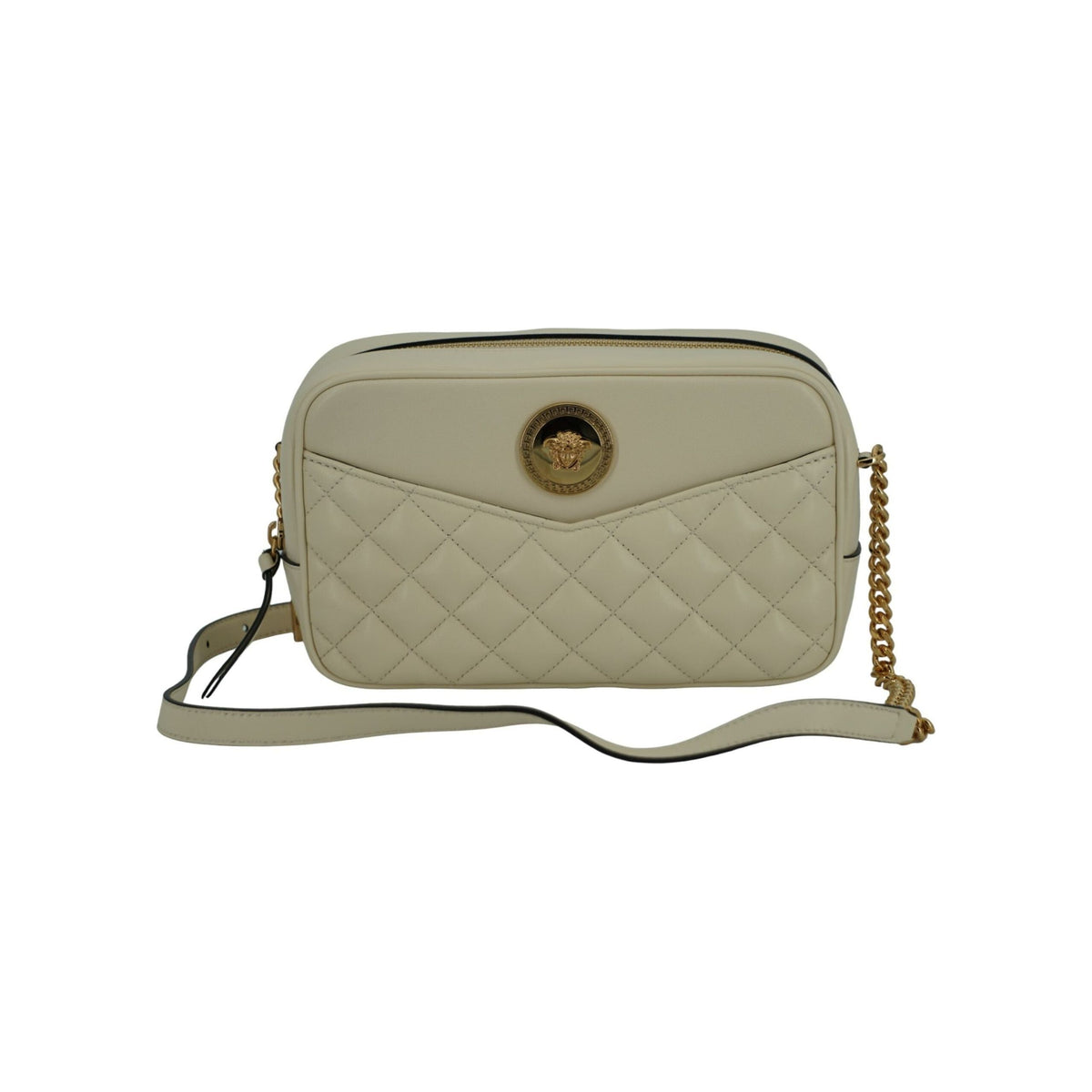 Luxour, Versace Elegant White Leather Camera Shoulder Bag, 