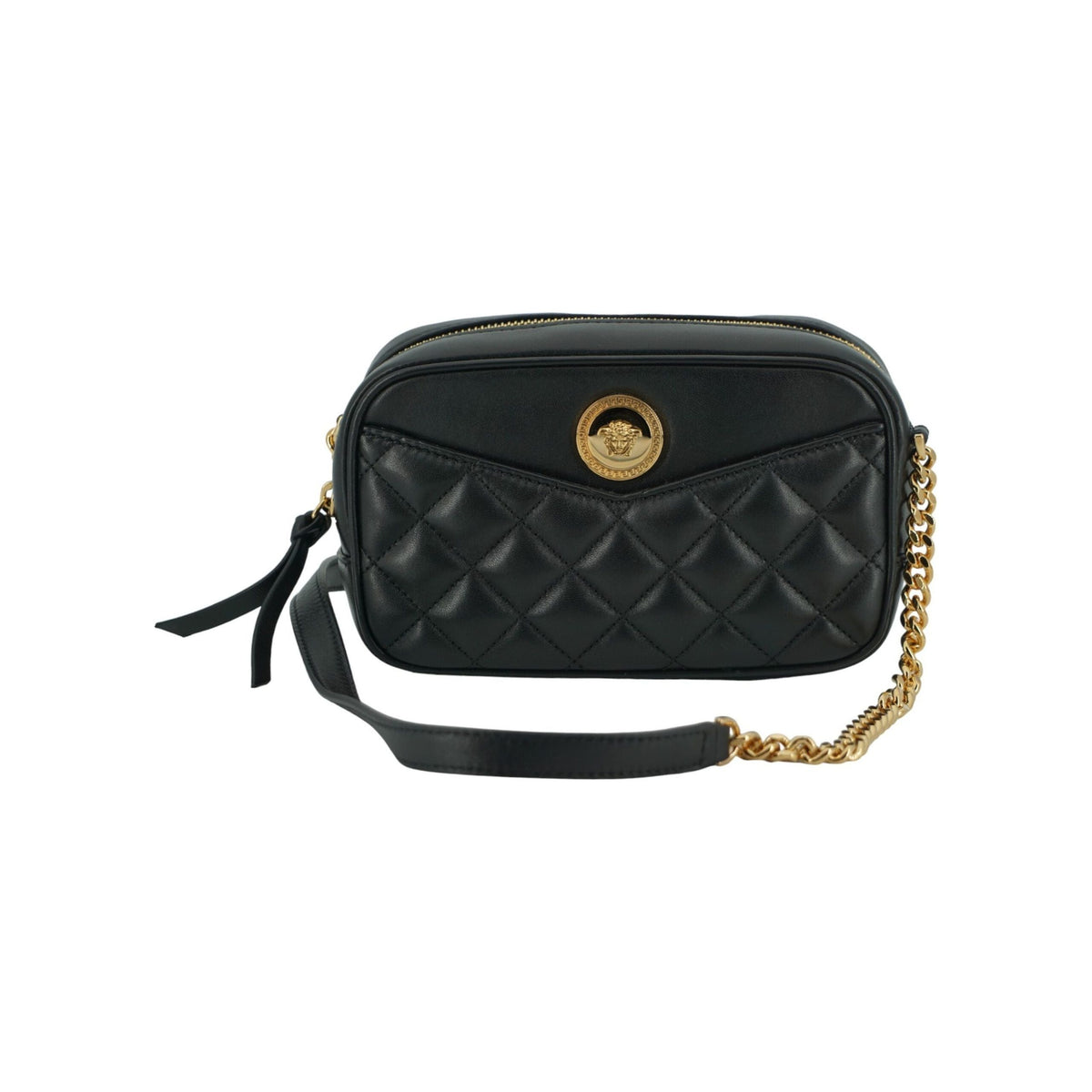 Luxour, Versace Elegant Small Black Leather Crossbody Bag, 
