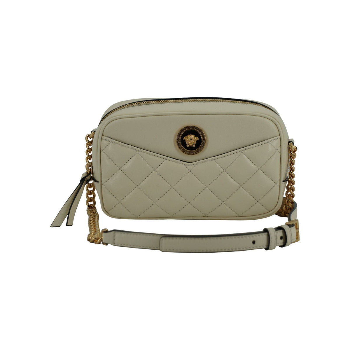 Luxour, Versace Elegant White Lamb Leather Camera Bag, 