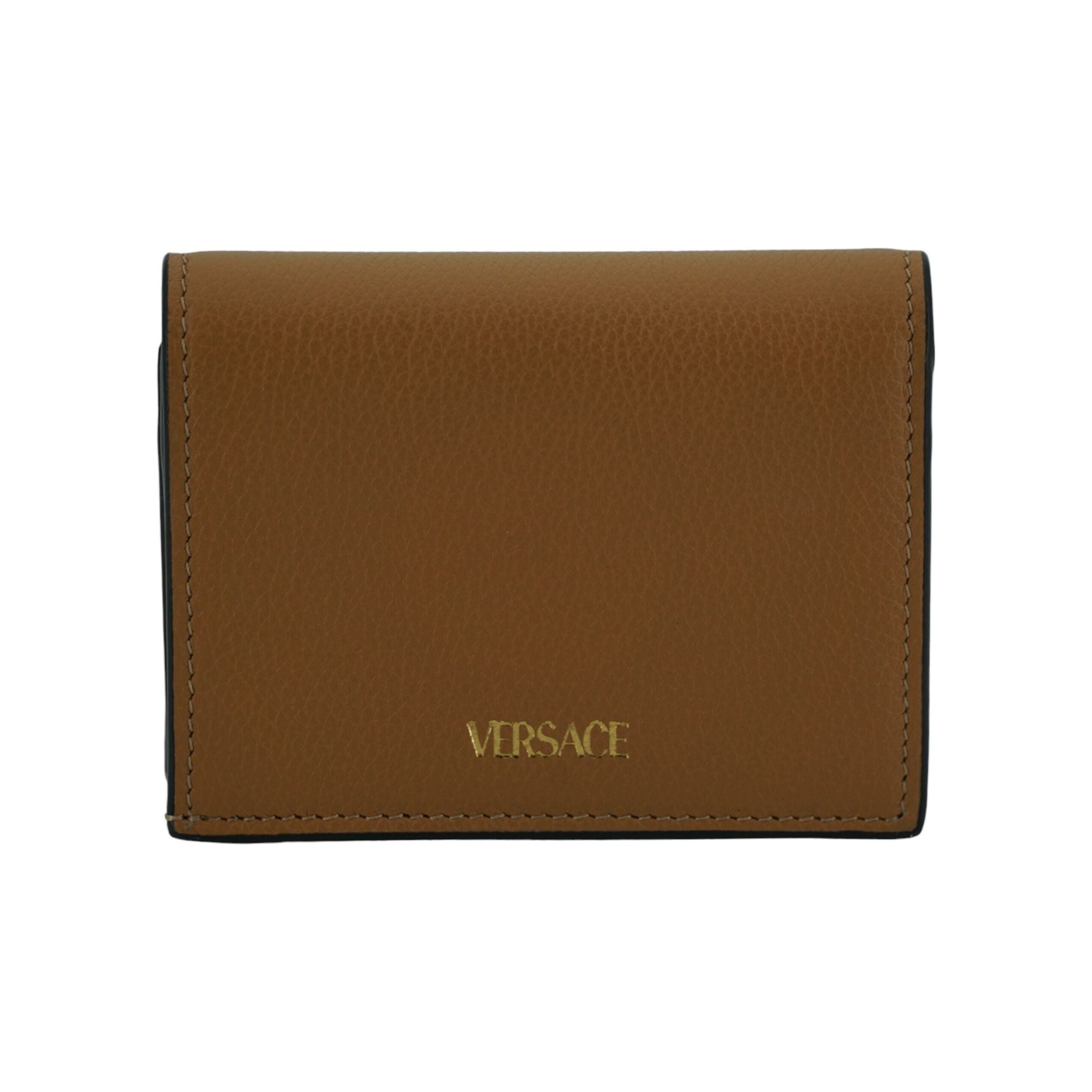 Luxour, Versace Elegant Compact Leather Wallet in Brown, 