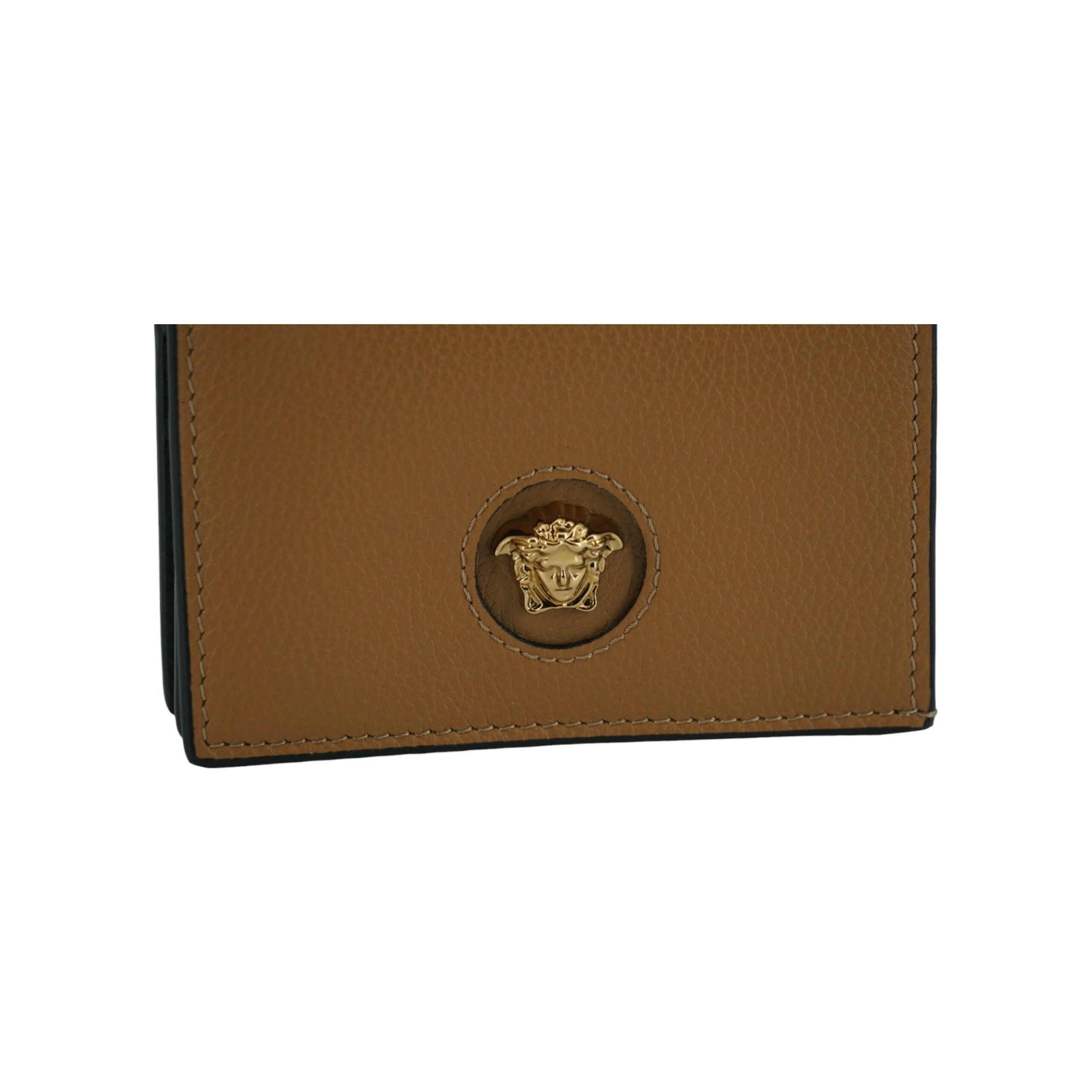Luxour, Versace Elegant Compact Leather Wallet in Brown, 