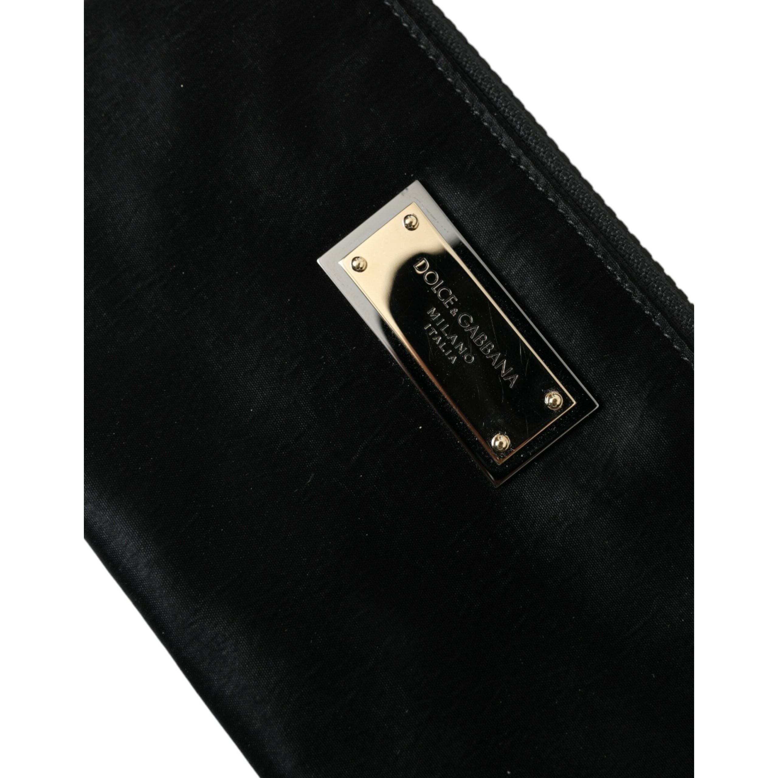 Luxour, Dolce & Gabbana Sleek Designer Nylon-Leather Pouch in Black, 