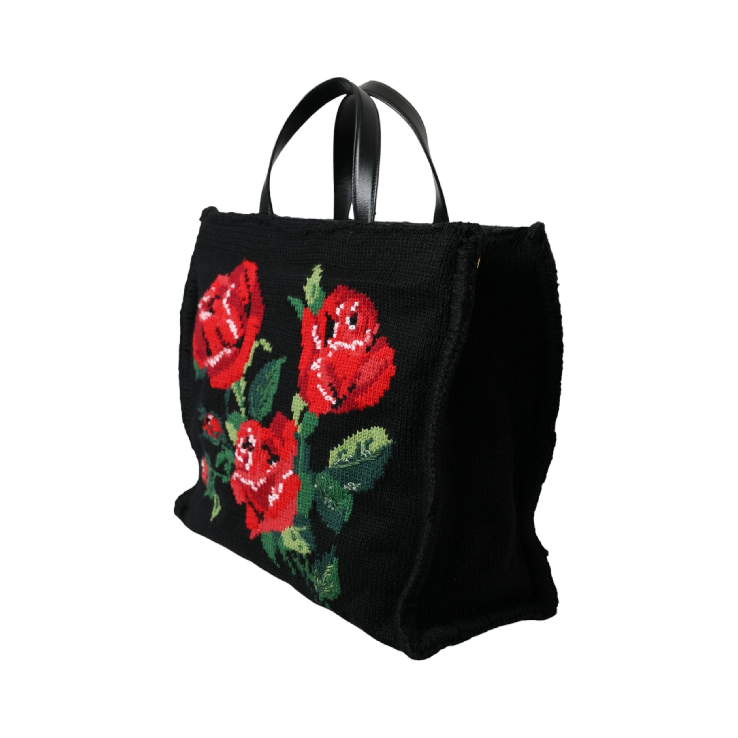 Luxour, Dolce & Gabbana Chic Embroidered Floral Black Tote, 