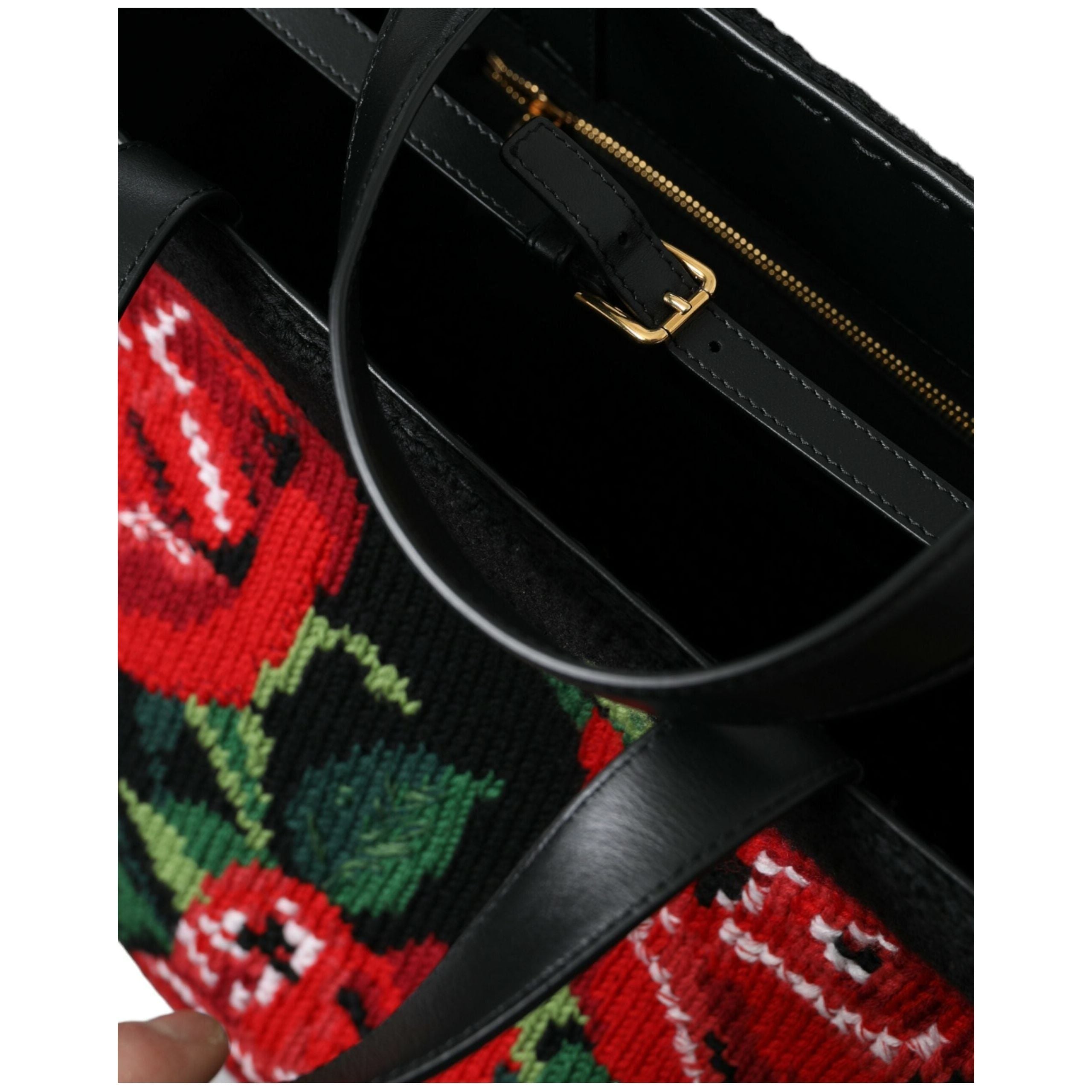 Luxour, Dolce & Gabbana Chic Embroidered Floral Black Tote, 