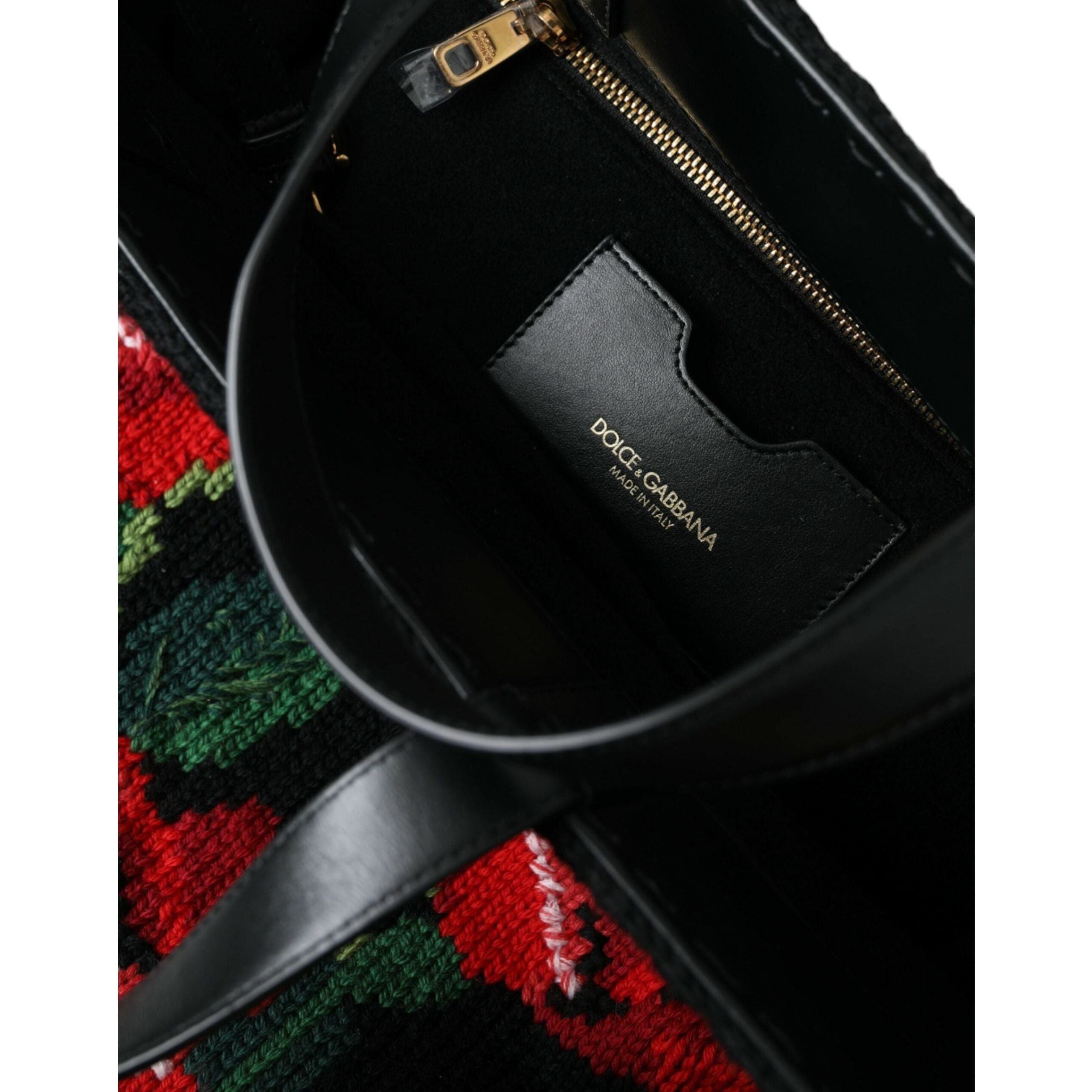 Luxour, Dolce & Gabbana Chic Embroidered Floral Black Tote, 