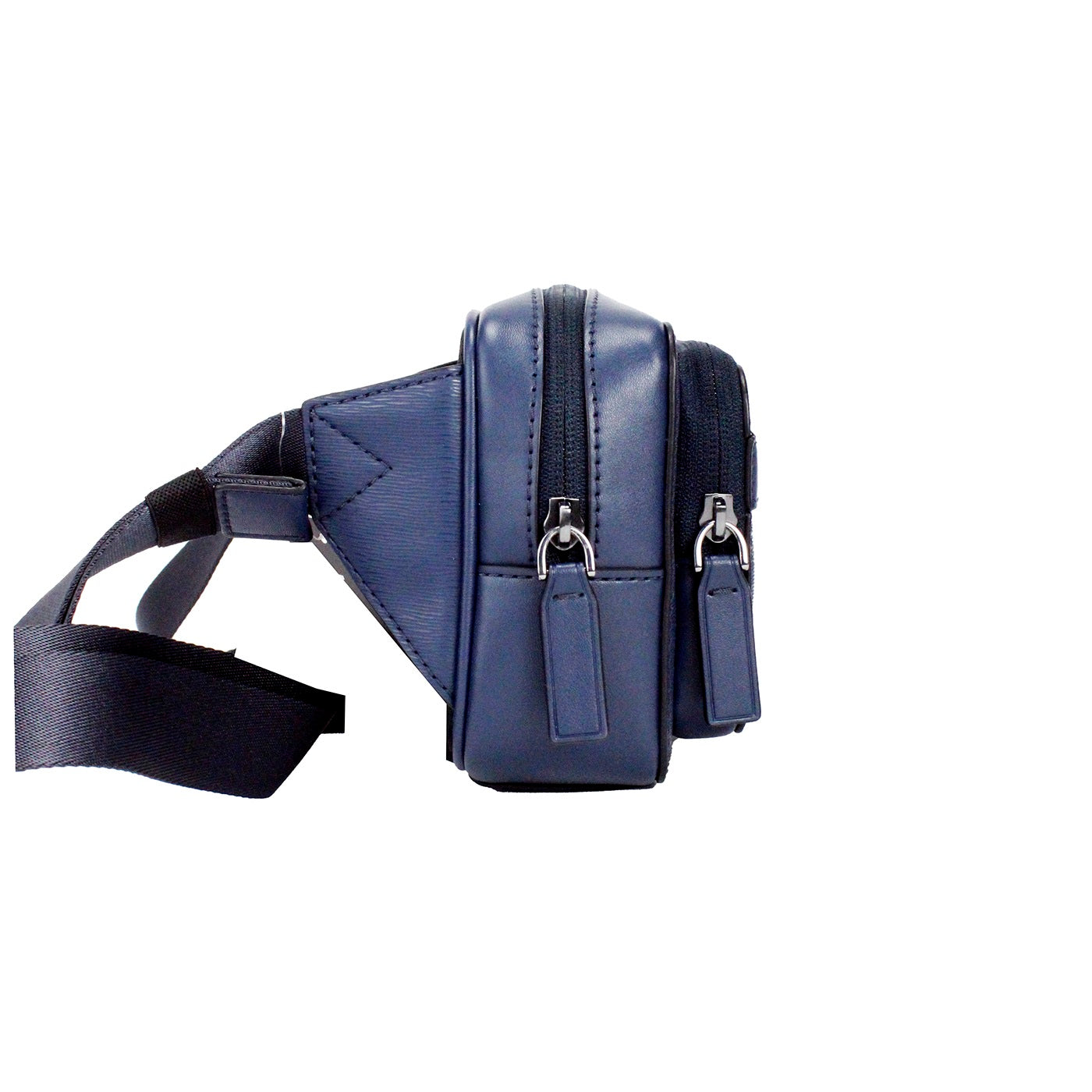 Luxour, Michael Kors Cooper Small Navy Blue Smooth Leather Double Zip Belt Bag, 