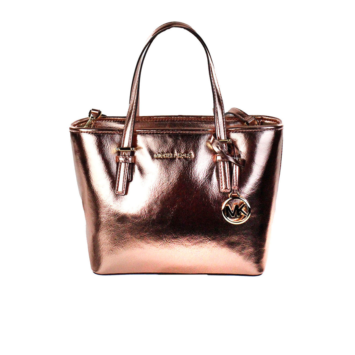 Luxour, Michael Kors Jet Set Primrose Metallic XS Carryall Top Zip Tote Bag Purse, 