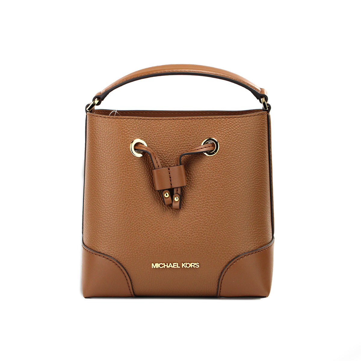 Luxour, Michael Kors Mercer Small Luggage Pebbled Leather Bucket Crossbody Bag Purse, 