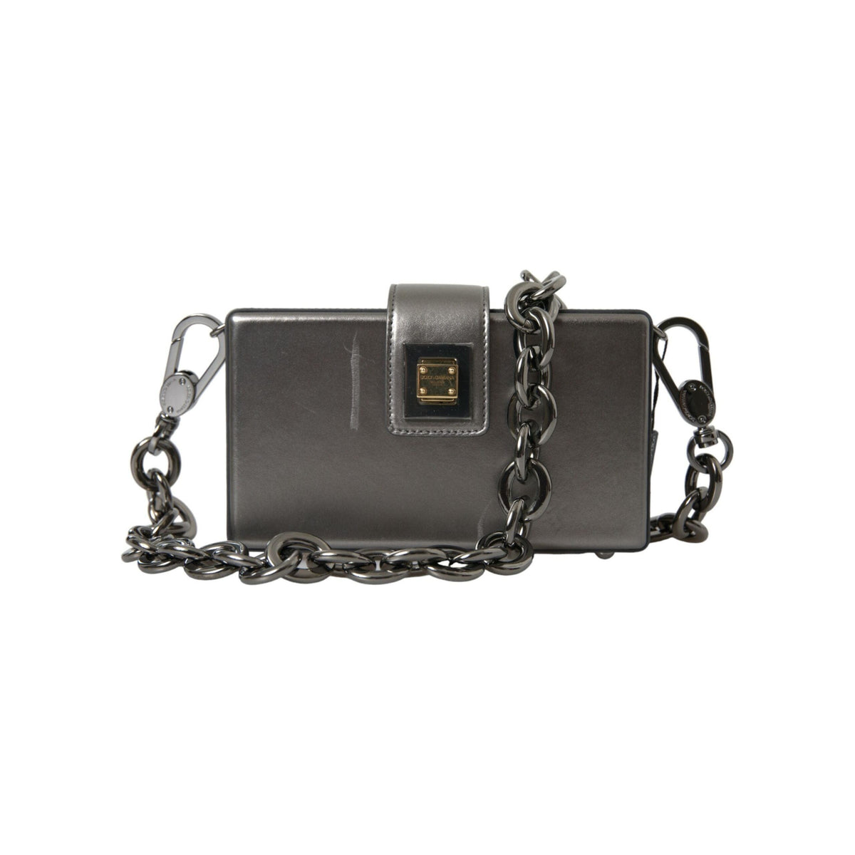 Luxour, Dolce & Gabbana Metallic Gray Calfskin Shoulder Bag with Chain Strap, 
