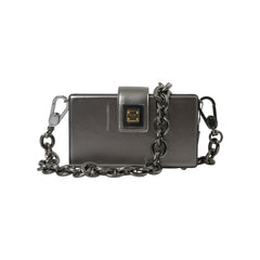 Luxour, Dolce & Gabbana Metallic Gray Calfskin Shoulder Bag with Chain Strap, 
