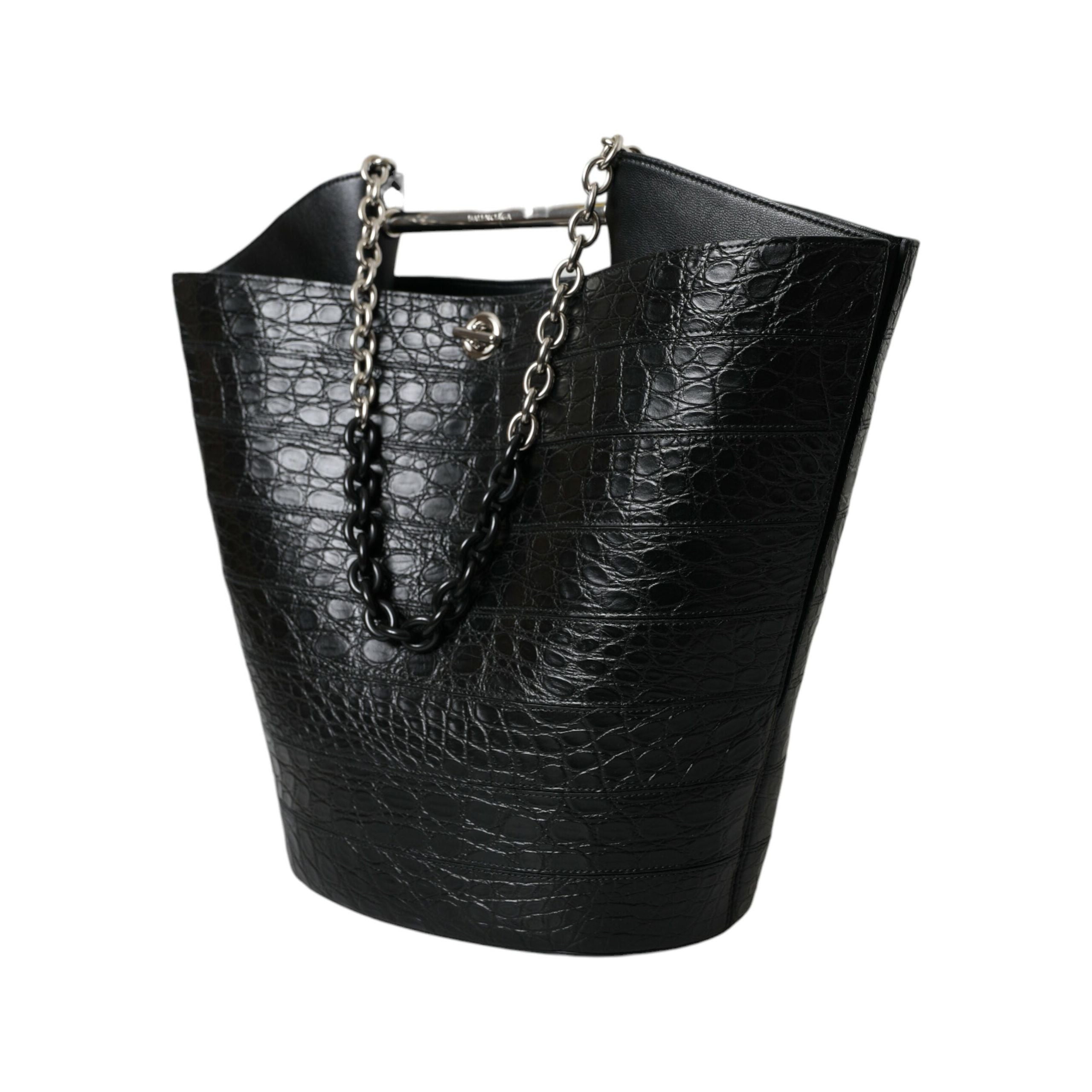 Luxour, Balenciaga Elegant Black Crocodile Leather Maxi Bucket Bag, 