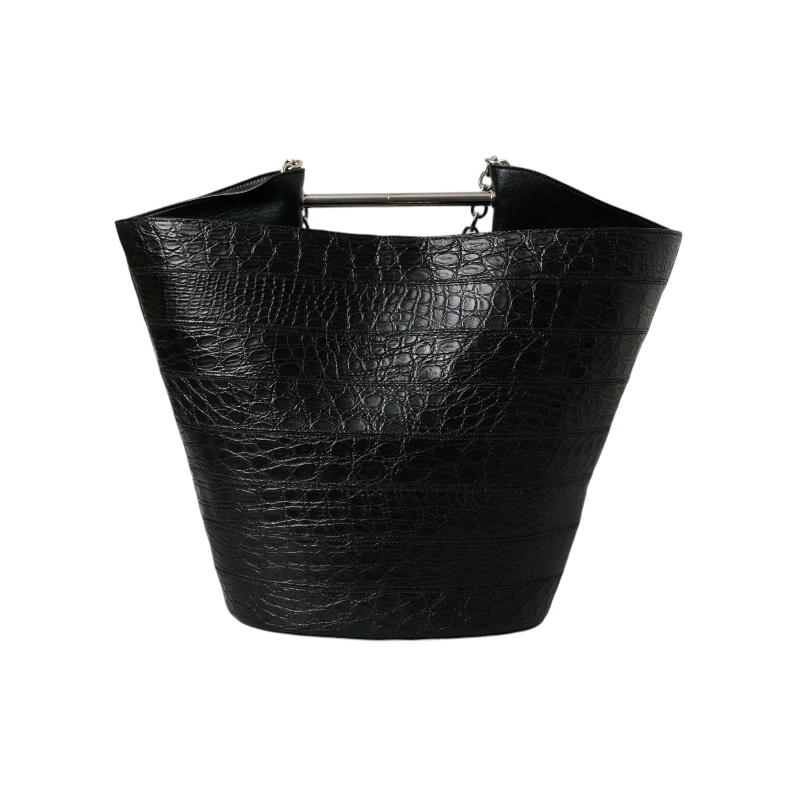Luxour, Balenciaga Elegant Black Crocodile Leather Maxi Bucket Bag, 