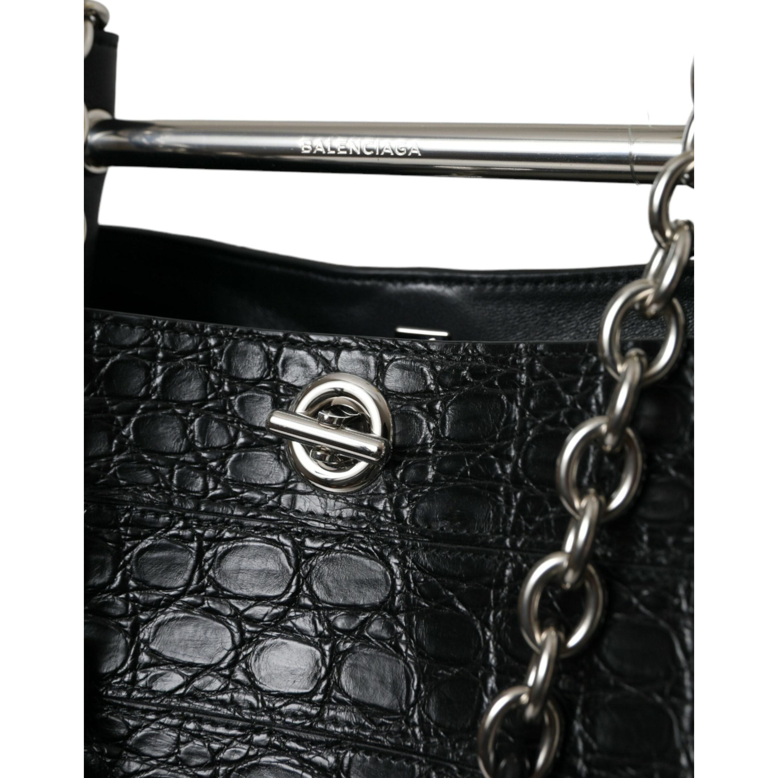 Luxour, Balenciaga Elegant Black Crocodile Leather Maxi Bucket Bag, 