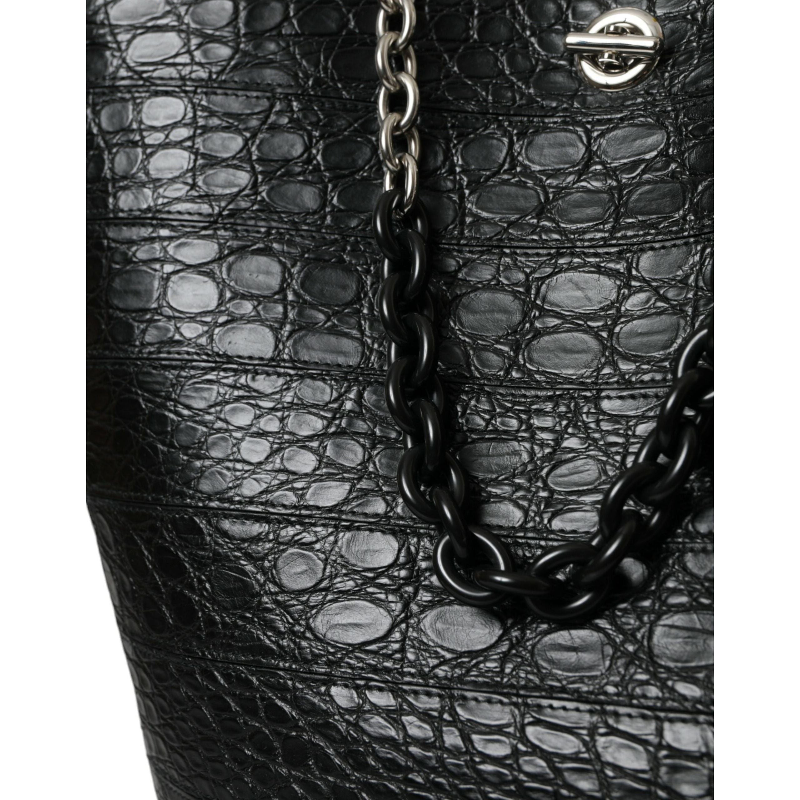 Luxour, Balenciaga Elegant Black Crocodile Leather Maxi Bucket Bag, 