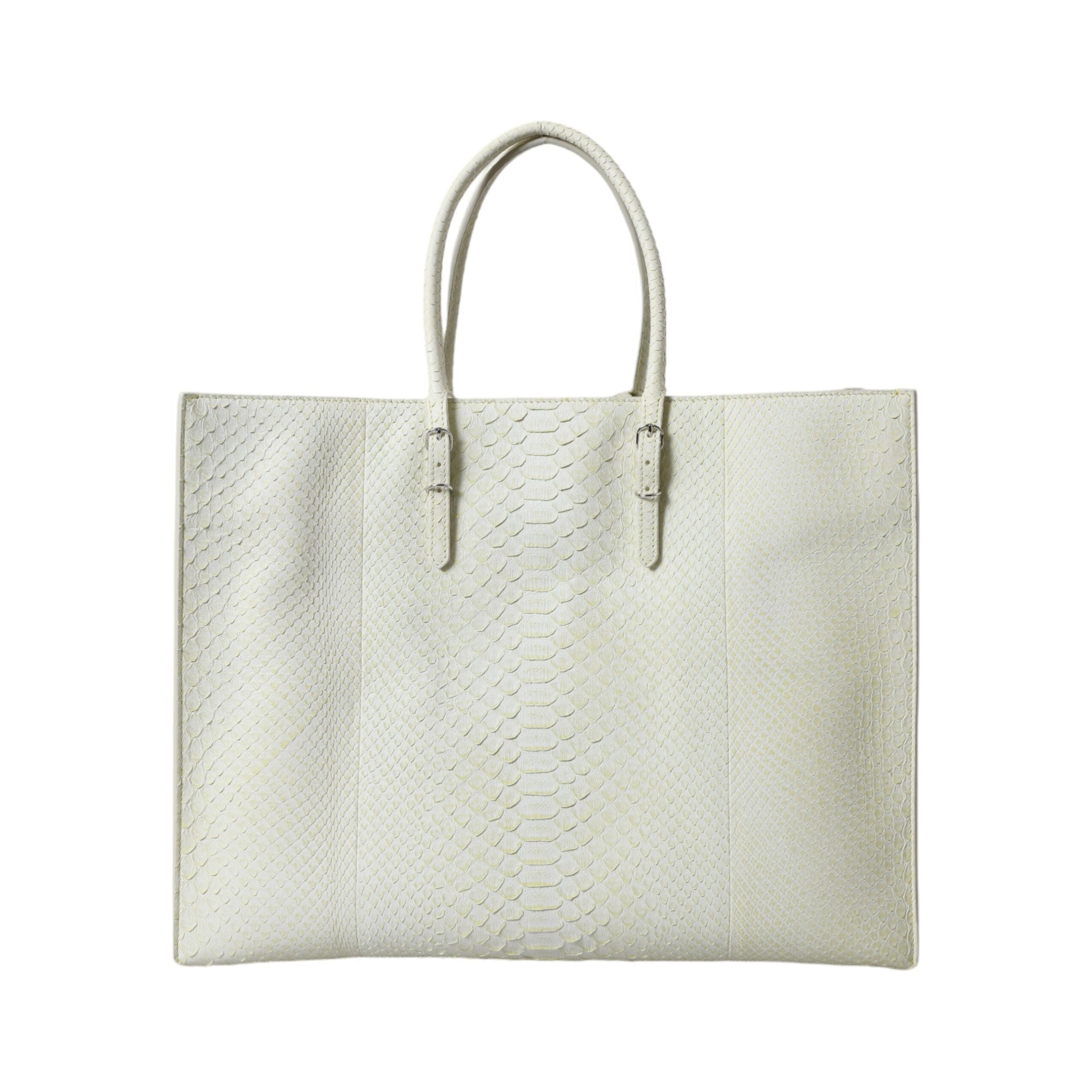 Luxour, Balenciaga Chic Python Leather Tote in White & Yellow, 