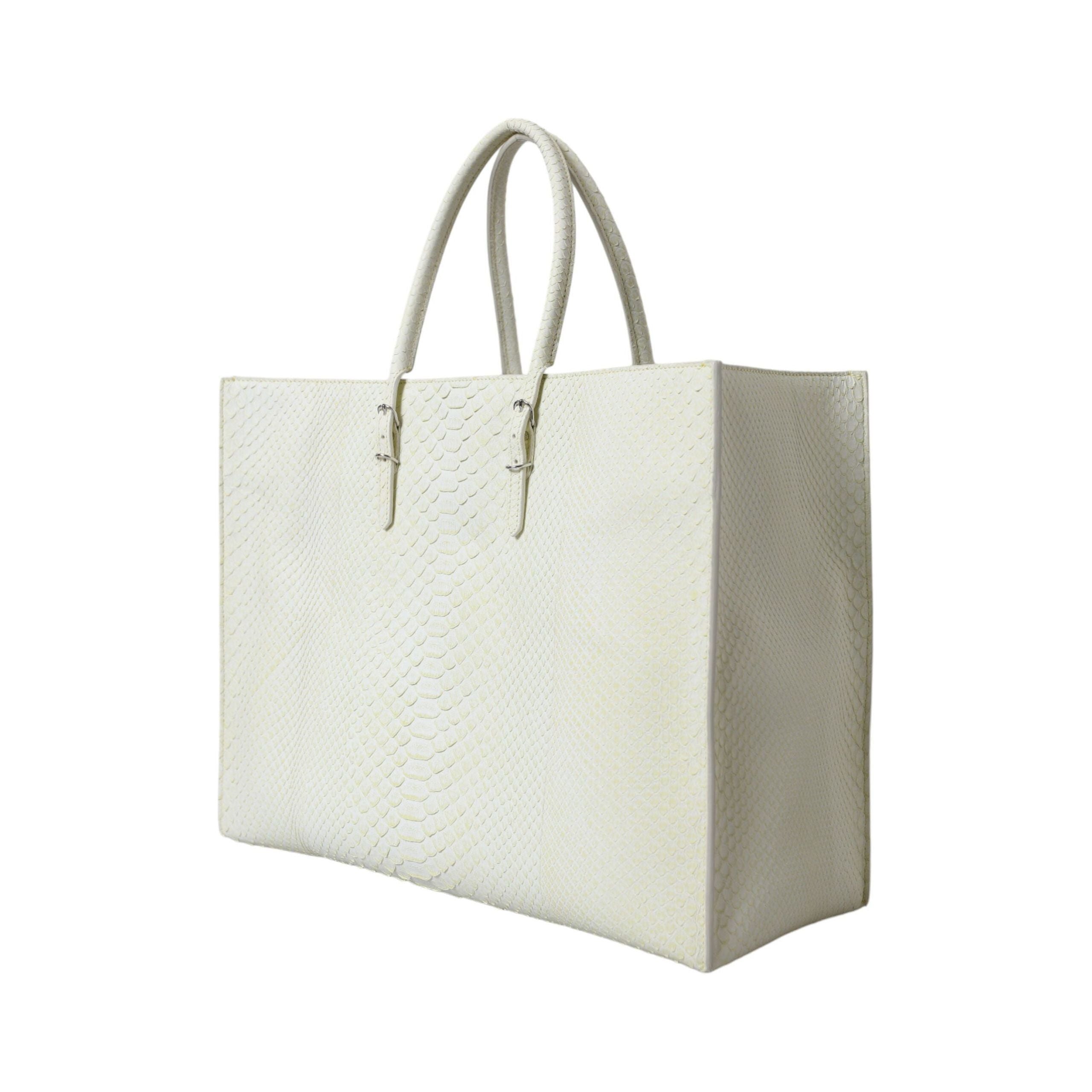 Luxour, Balenciaga Chic Python Leather Tote in White & Yellow, 
