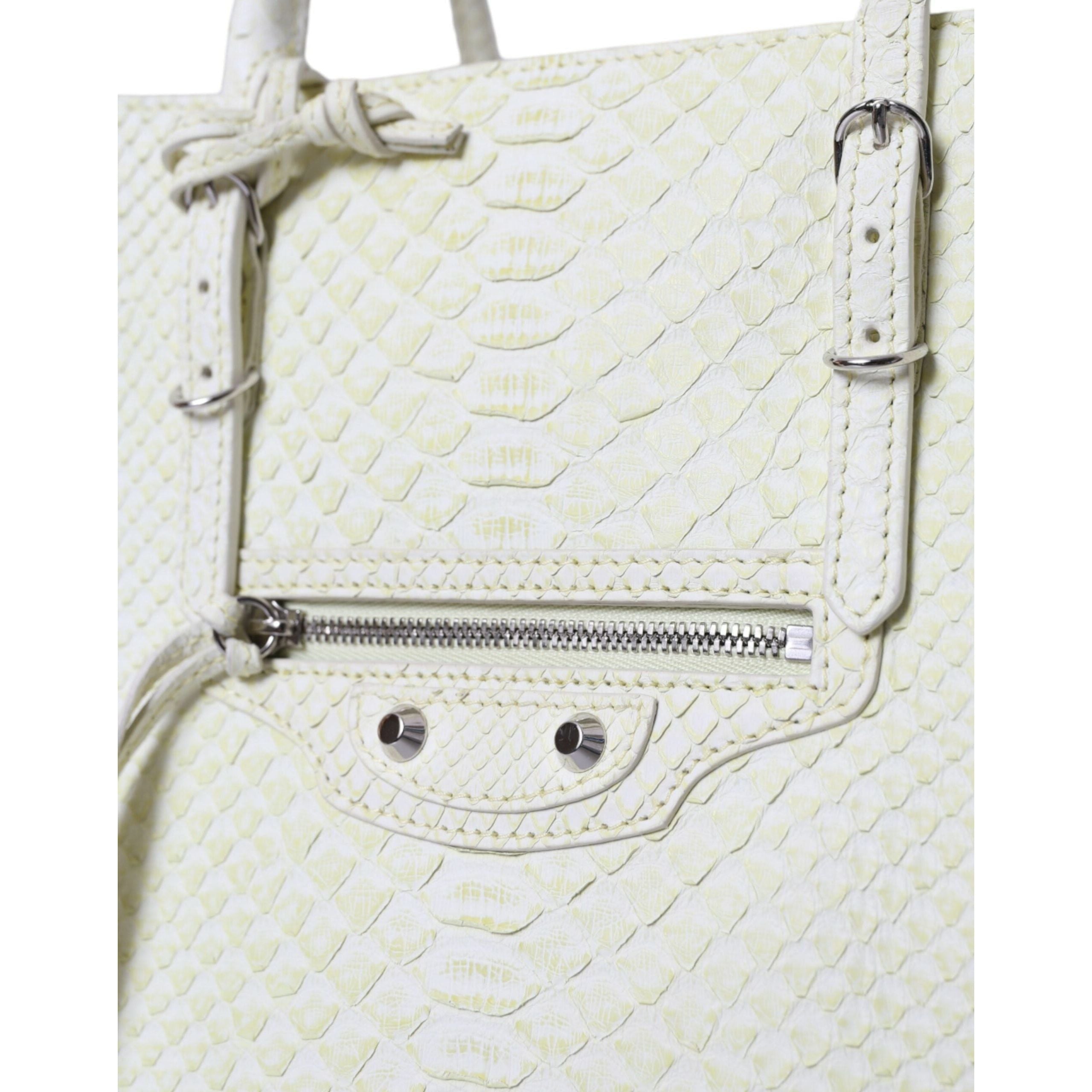 Luxour, Balenciaga Chic Python Leather Tote in White & Yellow, 