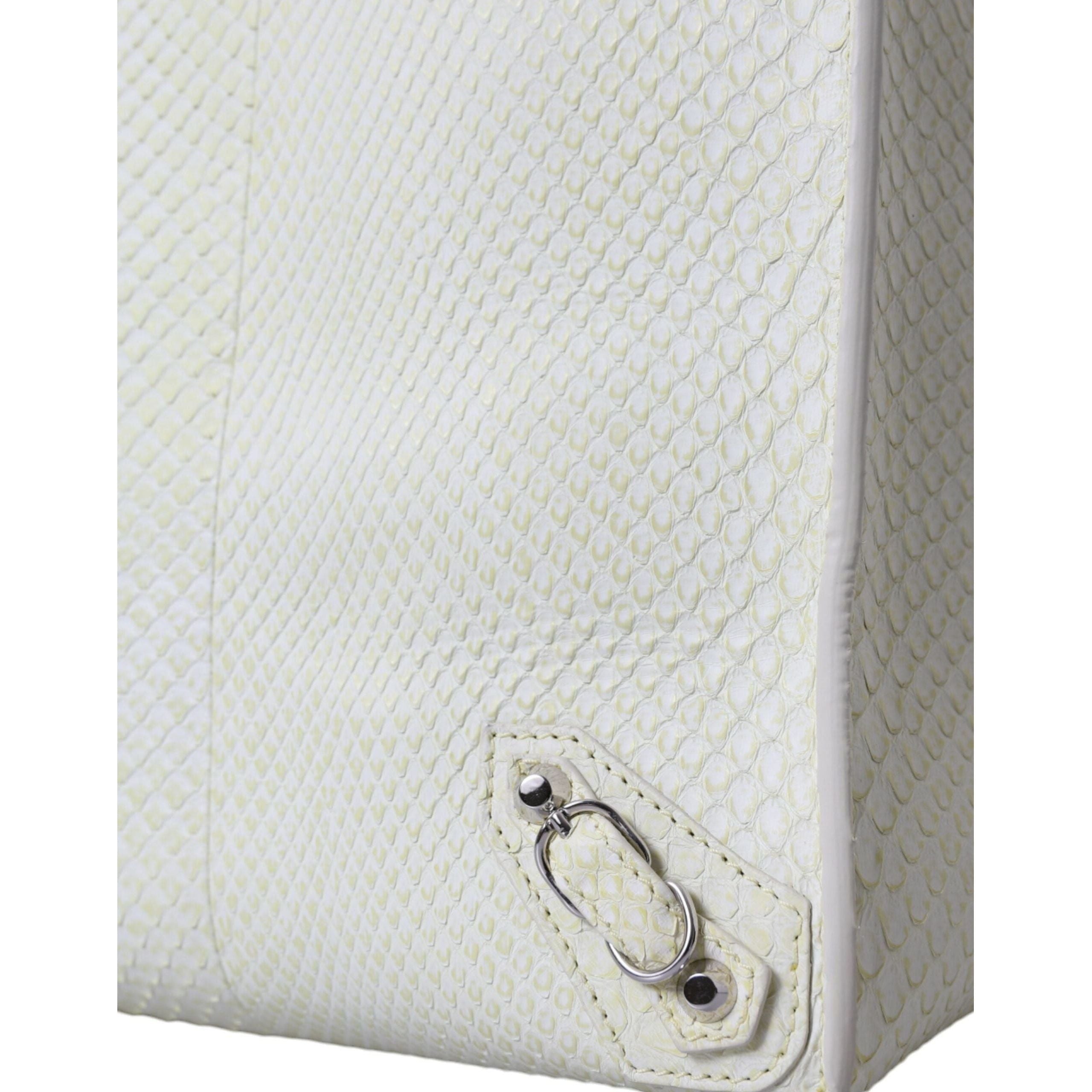 Luxour, Balenciaga Chic Python Leather Tote in White & Yellow, 