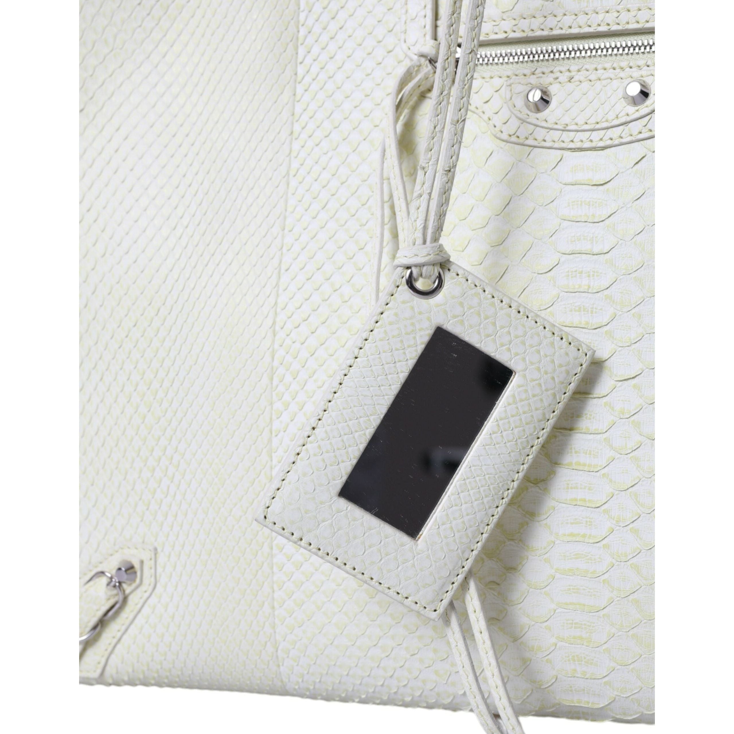 Luxour, Balenciaga Chic Python Leather Tote in White & Yellow, 
